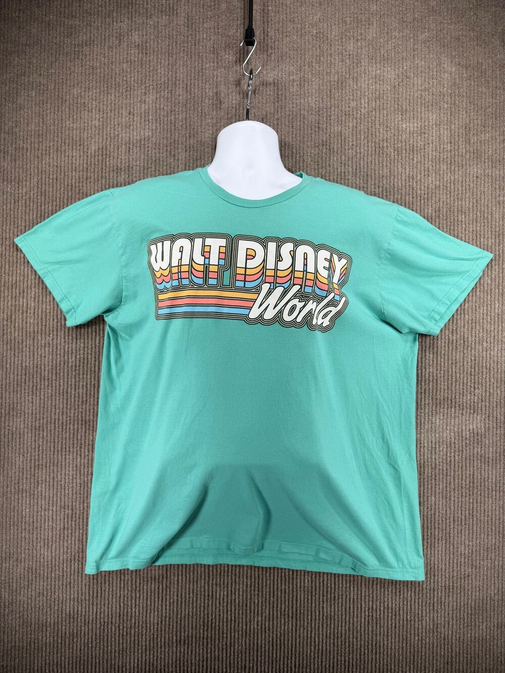 Disney World Retro Rainbow Graphic T-Shirt XXL Teal Green